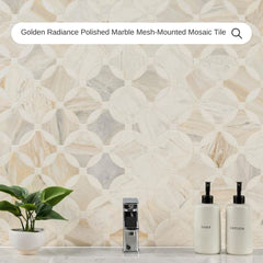 Tenedos HTC188 Golden Radiance Polished Marble Mesh-Mounted Mosaic Tile