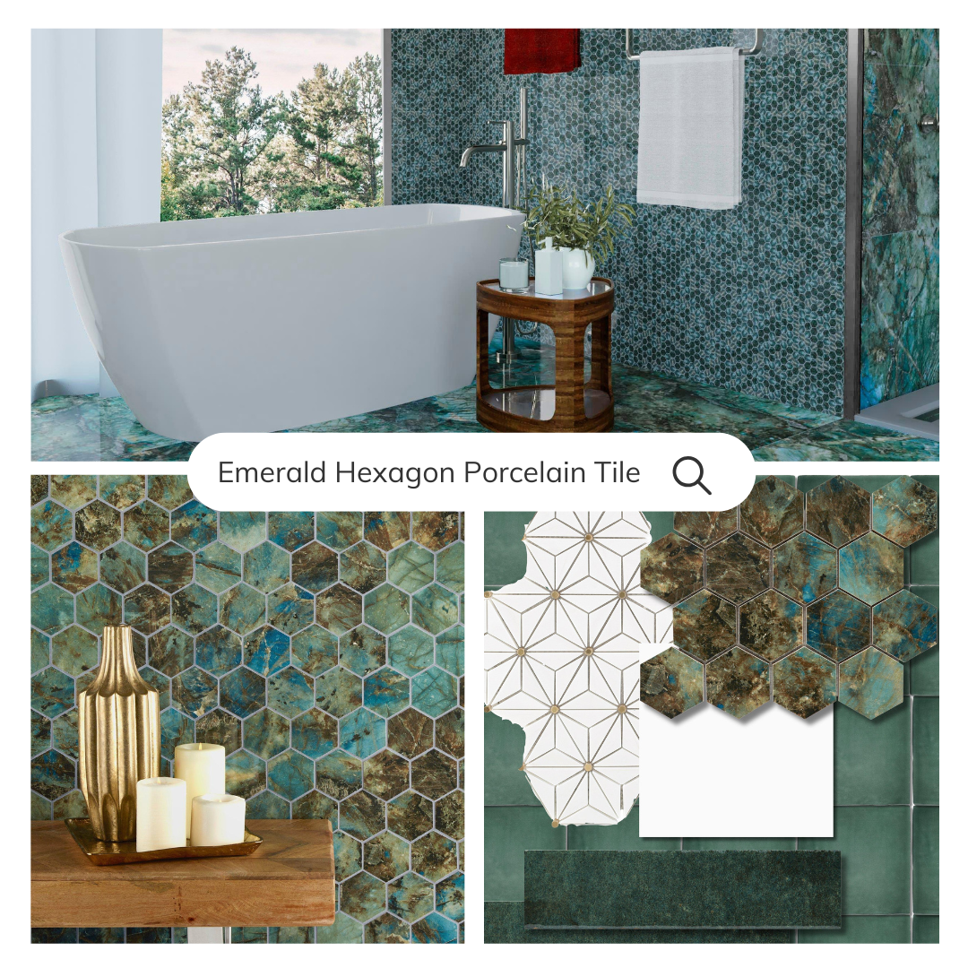 Tenedos Emerald Hexagon Porcelain Mosaic Tile- 1 piece