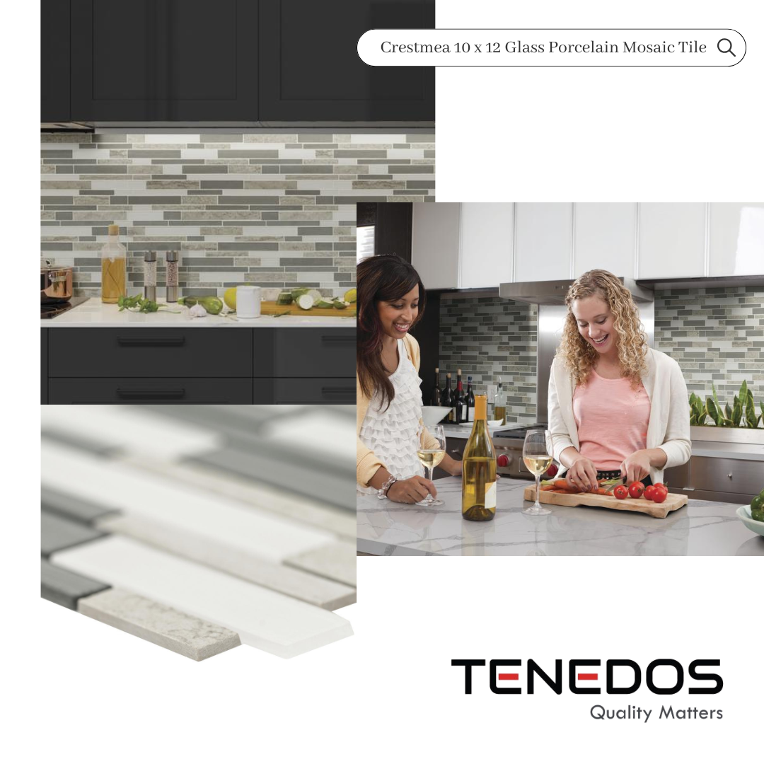 Tenedos HTC 331 Crestmea 10 x 12 Glass Porcelain Mosaic Tile - (Box of 10 Tiles)