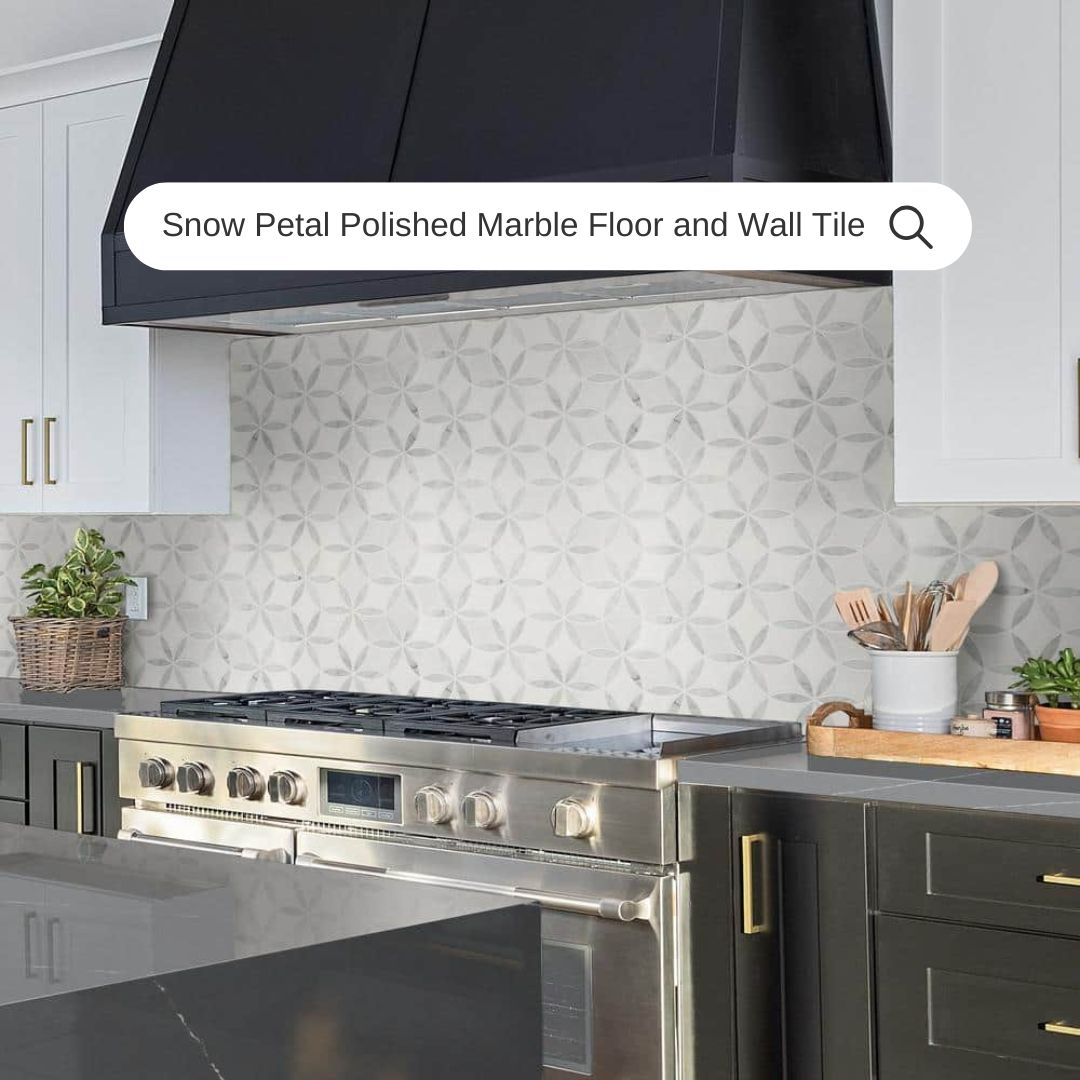 Tenedos HTC191 Snow Petal Polished Marble Mesh-Mounted Mosaic Tile