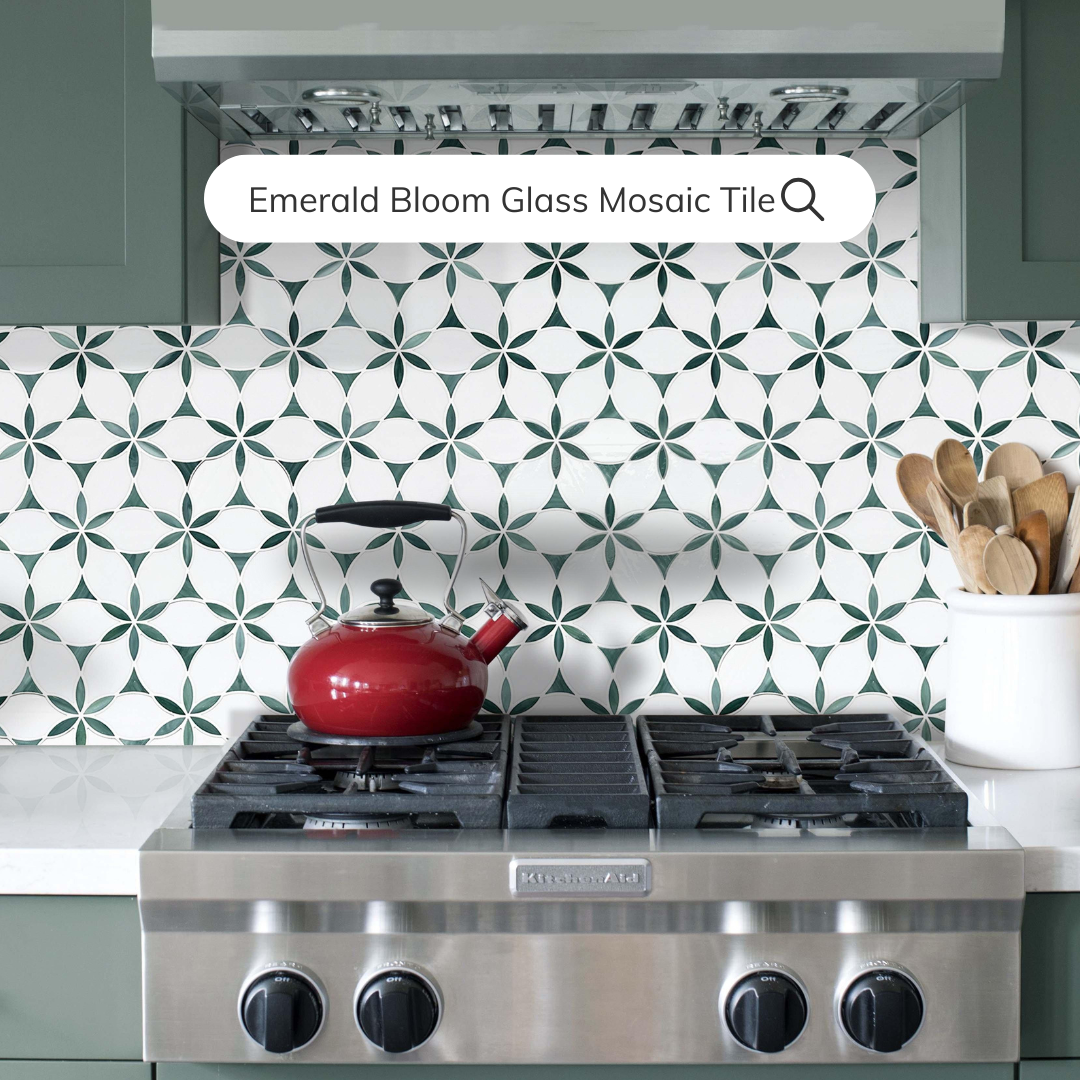 Tenedos Emerald Bloom Glass Mosaic Tile-1 piece