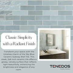 Tenedos HTC184 Ceramic Subway Wall Tile Handmade Look Glossy Glaze for Backsplash Kitchen, Bathroom Shower, Accent Wall (1, Sky Blue)