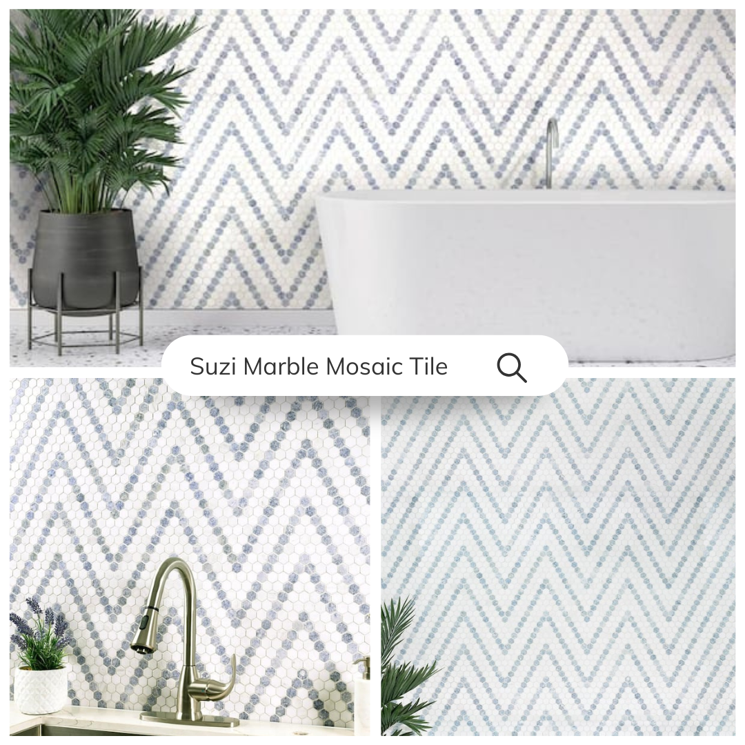 Tenedos Suzi Marble Hexagon Polished Marble Mesh-Mounted Mosaic Tile