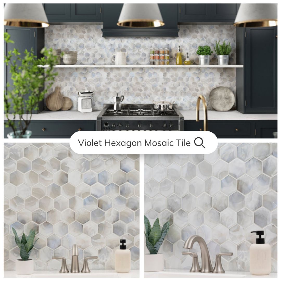 Tenedos HTC150 Violet Hexagon 10.95 in. x 12.6 in. Mixed Glass Floor and Kitchen Bathroom Wall Tile (0.96 sq. ft./Each)
