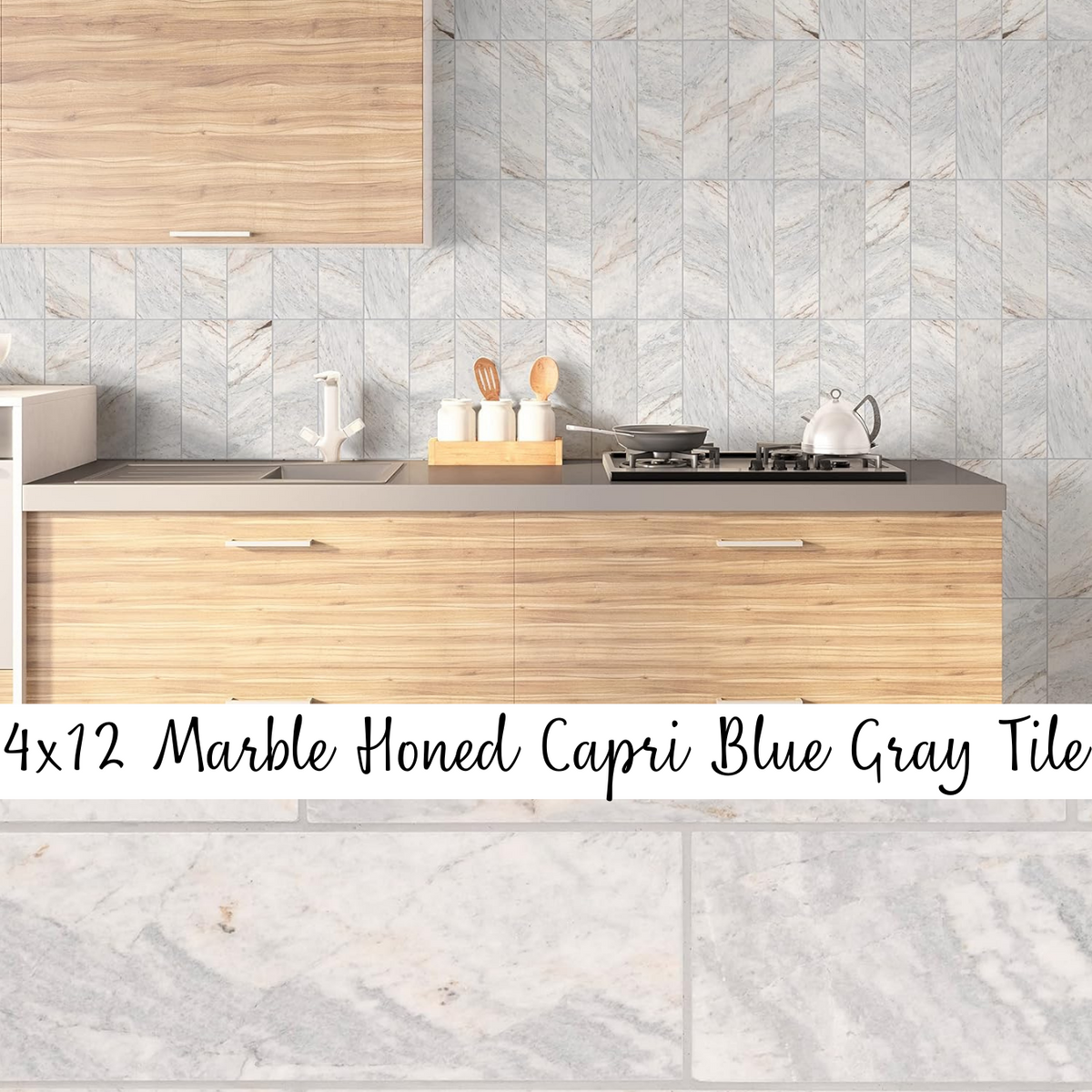 MSI Capri Blue/Gray 4x12 Honed Marble Floor Wall Mosaic Tile