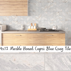 MSI Capri Blue/Gray 4x12  Honed Marble Floor Wall Mosaic Tile for Kitchen Backsplash, Flooring, Bathroom Shower, Fireplace Surround