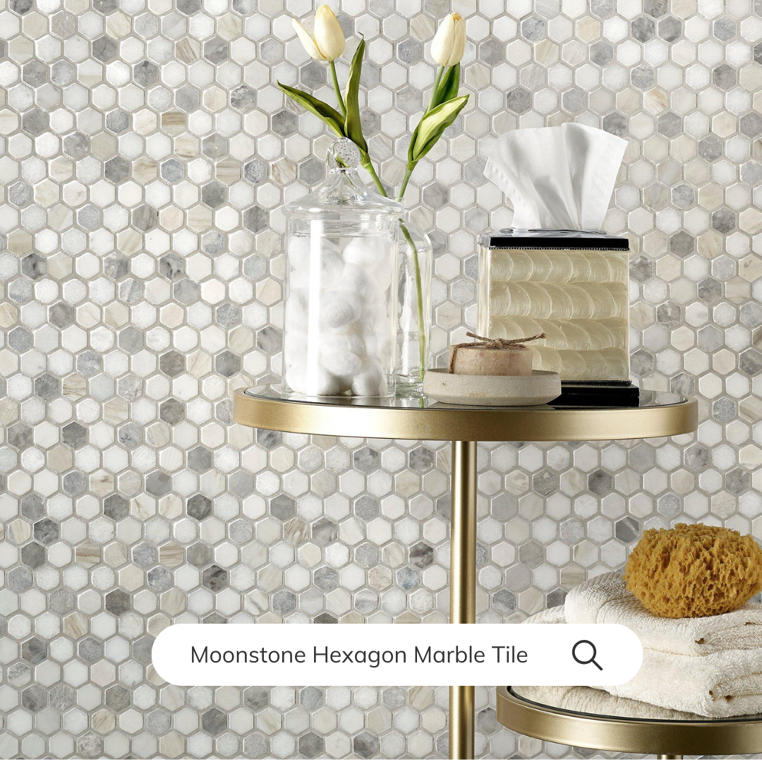 Tenedos Moonstone Hexagon 1 in. Multi Finish Marble Mosaic Tile- 1 piece