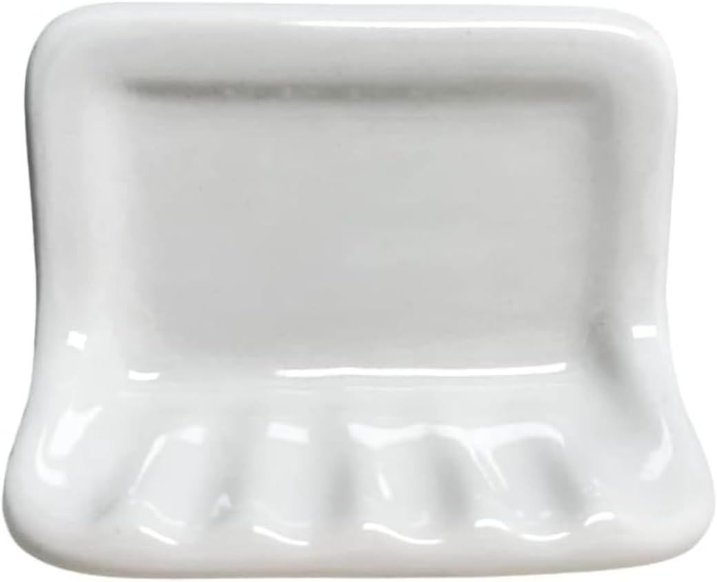 Ceramic Wall-Mounted Soap Dish - White Glazed, Tile Adhesion