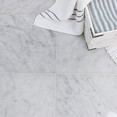 Italian White Carrara Marble Polished 12x12 Floor Wall Tile for Kitchen Backsplash, Bathroom Shower, Fireplace