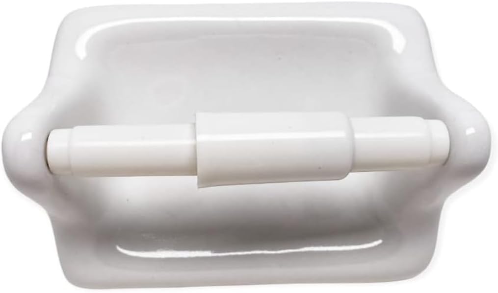 Elegant White Ceramic Tissue Holder Wall Recessed Glazed Design Accessory