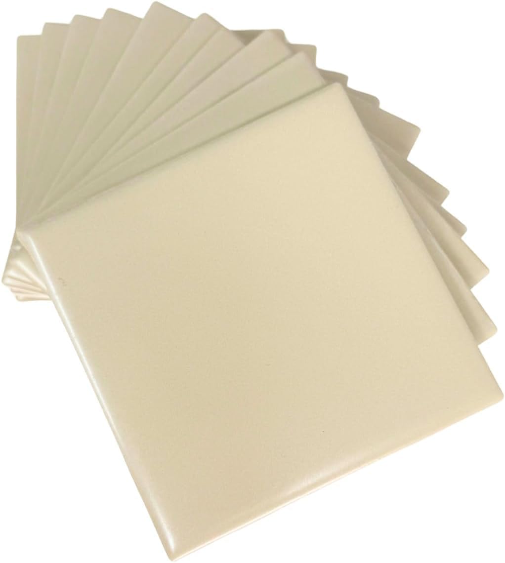 Tenedos  Matte Ceramic Tile for Bathroom Wall, Shower Surround, and Kitchen Backsplash – Classic Square Design 4 x 4-1/4 Inch – 10 Pieces