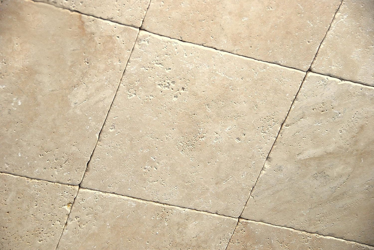 Light, Ivory, White, Chiaro Tumbled Travertine 1 SQFT (12x12 TILE)