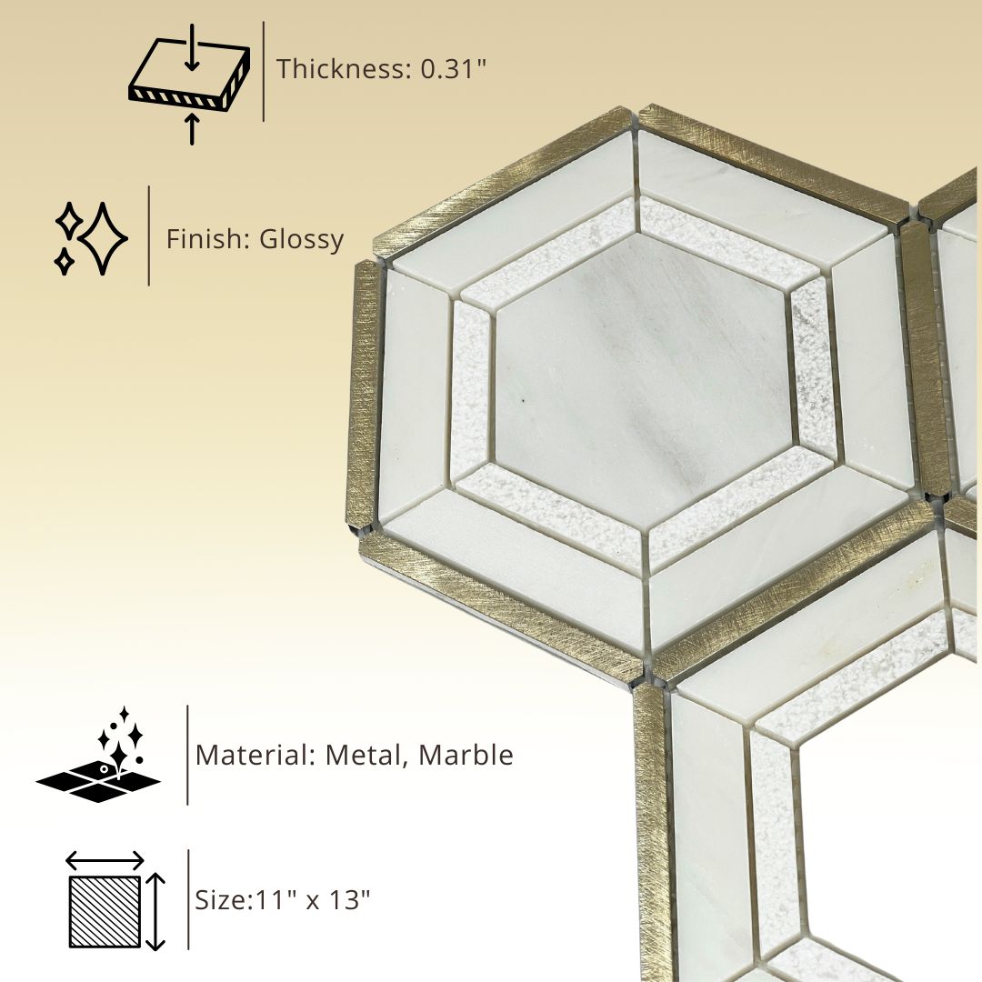 Tenedos HTC151 Pyrite Stone Metal Blend Mesh Mounted Mosaic Tile 10.83 in. x 12.44 in. x 8mm (0.94 sq. ft/Case) (Gold)