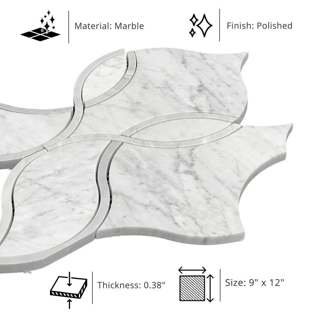 Tenedos HTC189 Silver Wave Ellipse Polished Marble Mesh-Mounted Mosaic Tile
