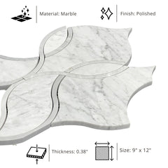 Tenedos HTC189 Silver Wave Ellipse Polished Marble Mesh-Mounted Mosaic Tile