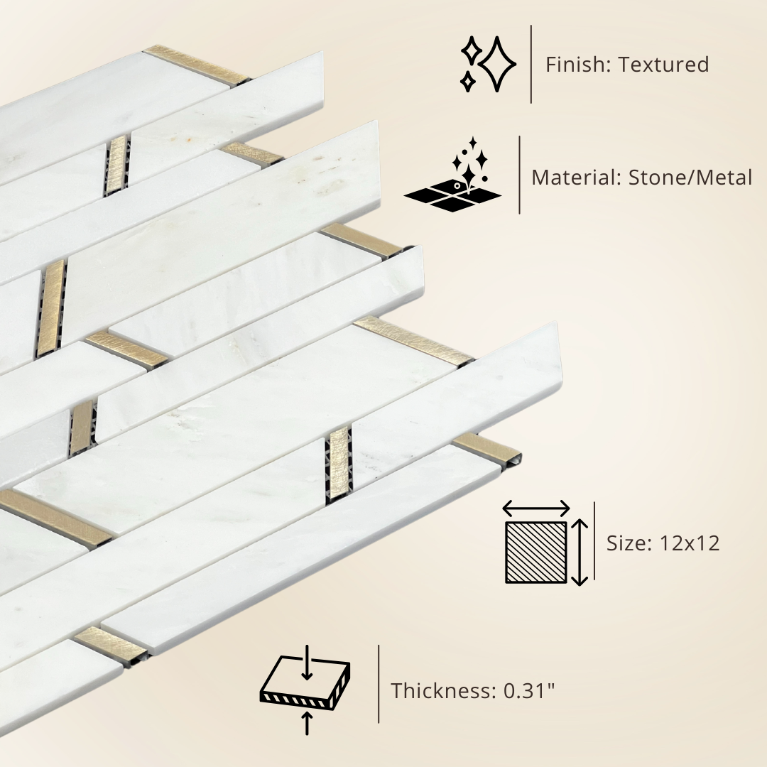 Tenedos Aurora Luxe Chevron Stone Metal Wall Tile