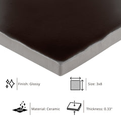 Tenedos HTC184 Ceramic Subway Wall Tile Handmade Look Glossy Glaze for Backsplash Kitchen, Bathroom Shower, Accent Wall (1, Espresso Rich)