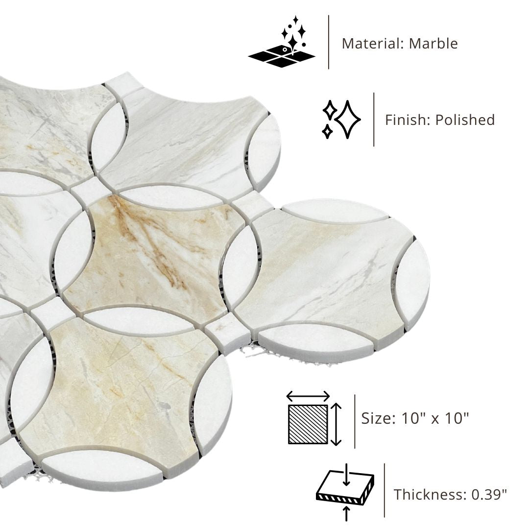 Tenedos HTC188 Golden Radiance Polished Marble Mesh-Mounted Mosaic Tile