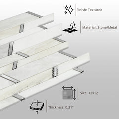 Tenedos HTC187 Aurora Luxe Chevron Silver Stone Metal Wall Tile (1 pcs)