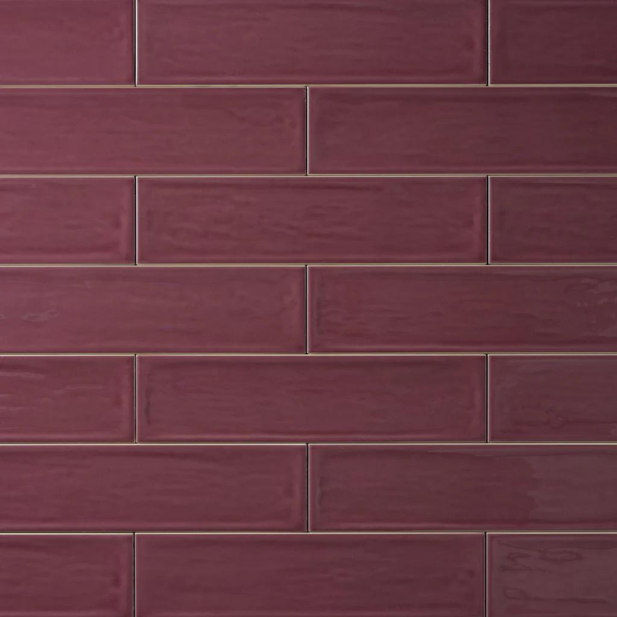 Tenedos Burgundy Purple Handmade Ceramic Subway 3x12 Wall Tile Backsplash Gloss Finish 3 Inch X 12 Inch for Kitchen, Bathroom Shower, Accent Decor, Fireplace