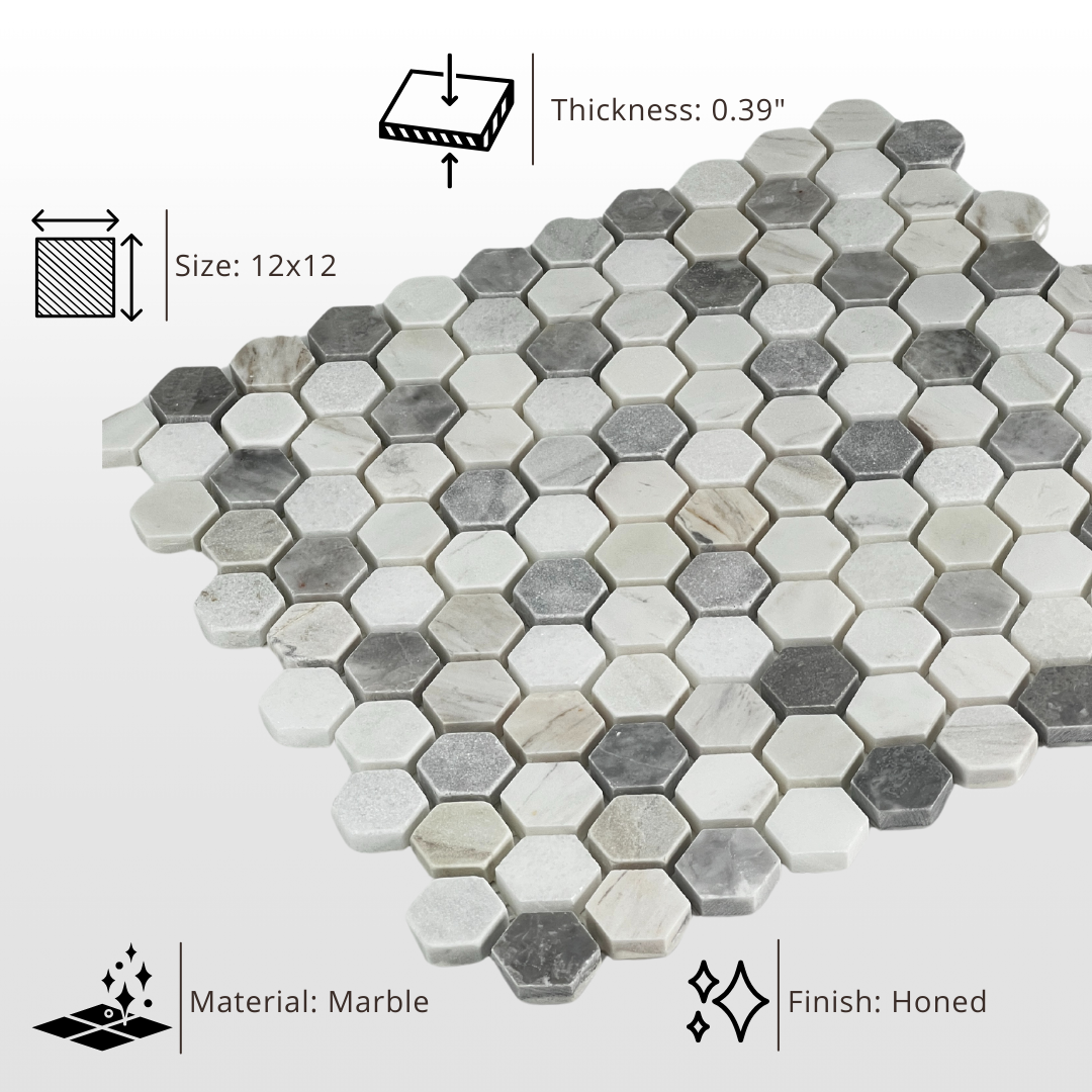 Tenedos Moonstone Hexagon 1 in. Multi Finish Marble Mosaic Tile- 1 piece
