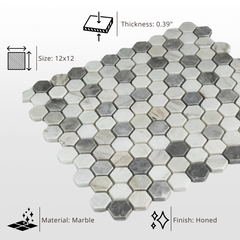 Tenedos Moonstone Hexagon 1 in. Multi Finish Marble Mosaic Tile- 1 piece
