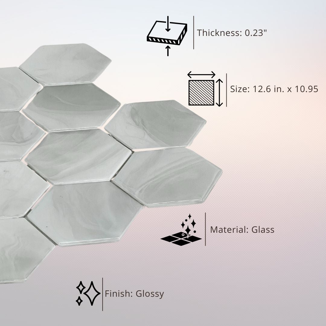 Tenedos HTC150 Violet Hexagon 10.95 in. x 12.6 in. Mixed Glass Floor and Kitchen Bathroom Wall Tile (0.96 sq. ft./Each)