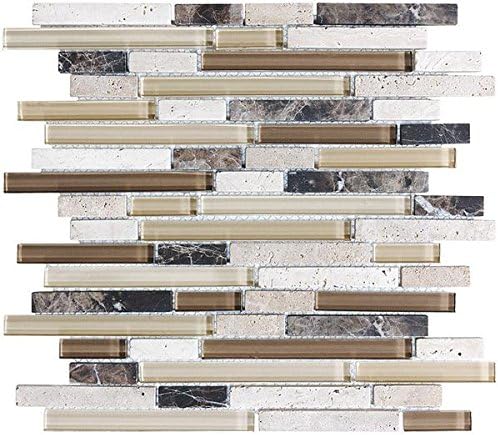 Cappuccino Blend Decorative Stone & Glass Wall Accent Panel – Linear Design for Kitchen & Bathroom – 1 Sheet