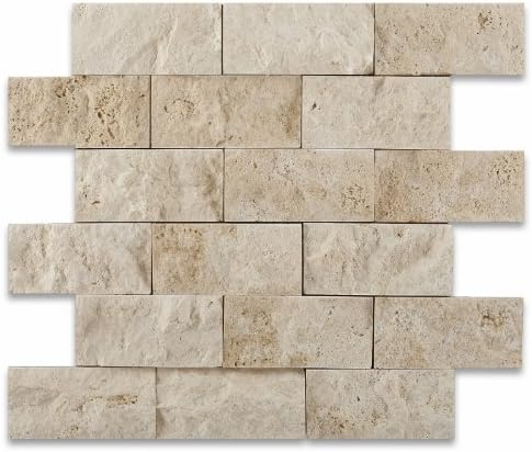Ivory Travertine Split Face 2x4 Brick Mosaic Tile - 1 Sq.Ft Sheet