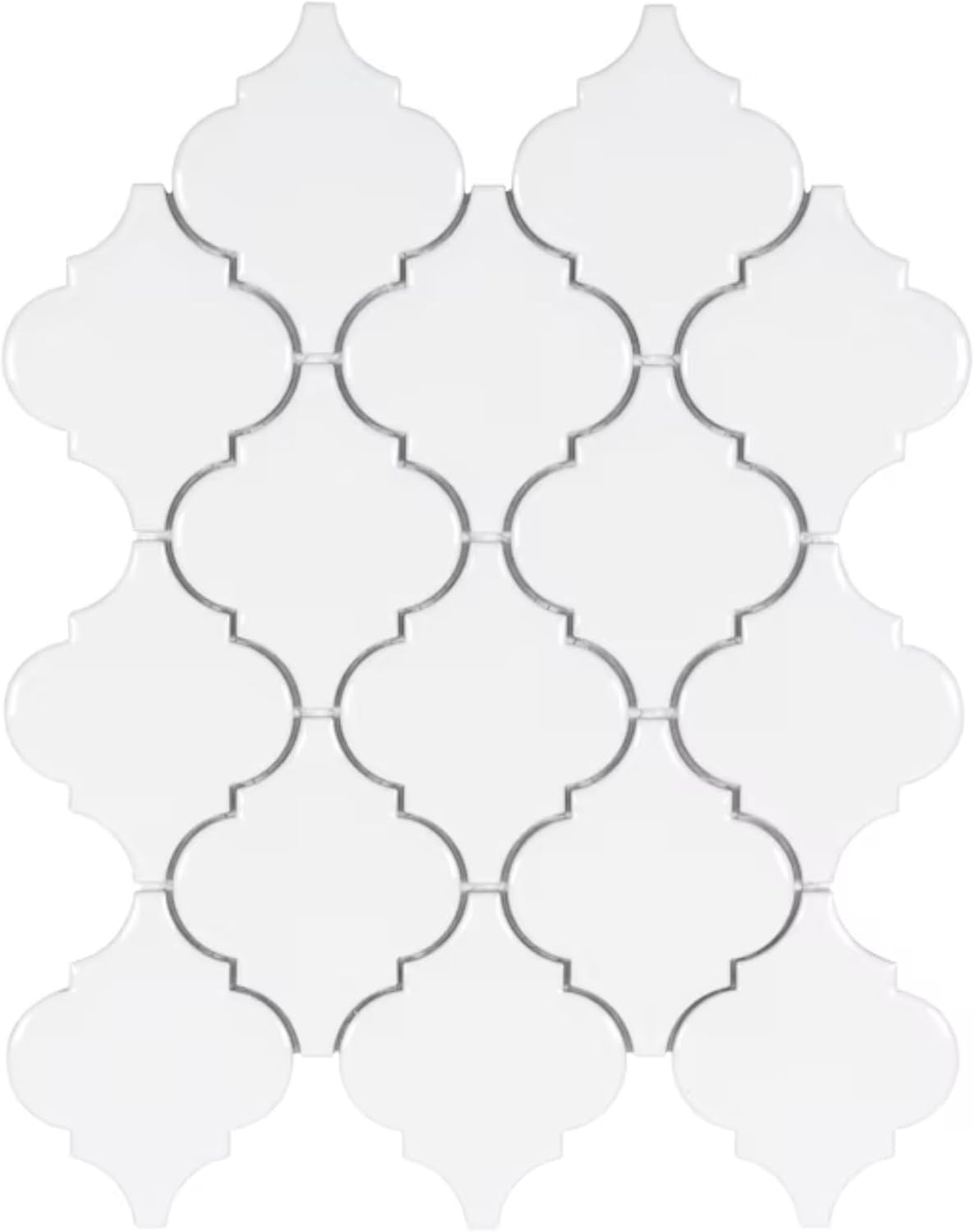 Tenedos Crystal Glow Glossy White Arabesque Porcelain Mosaic Tile 12x13 in for Kitchen Backsplash Bathroom Wall Shower Fireplace Accent