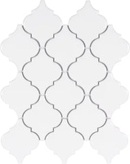 Tenedos Crystal Glow Glossy White Arabesque Porcelain Mosaic Tile 12x13 in for Kitchen Backsplash Bathroom Wall Shower Fireplace Accent