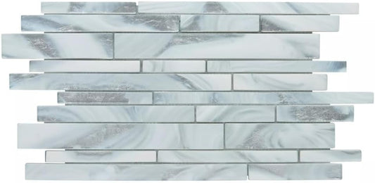 Modern Linear Glass Mosaic Tile in Silver Gray – Elegant Wall Accent for Kitchen & Bath