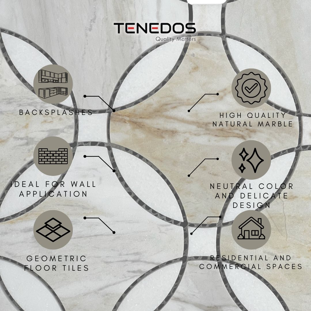 Tenedos HTC188 Golden Radiance Polished Marble Mesh-Mounted Mosaic Tile