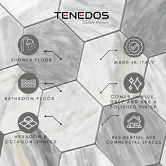 Tenedos Hematite Calacatta Hexagon Polished Marble Mosaic Tile-1 piece