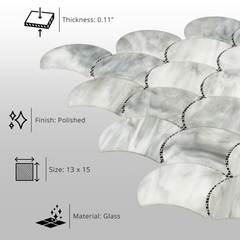 Tenedos Moonlit Scales Mosaic Glass Mosaic Tile-1 piece