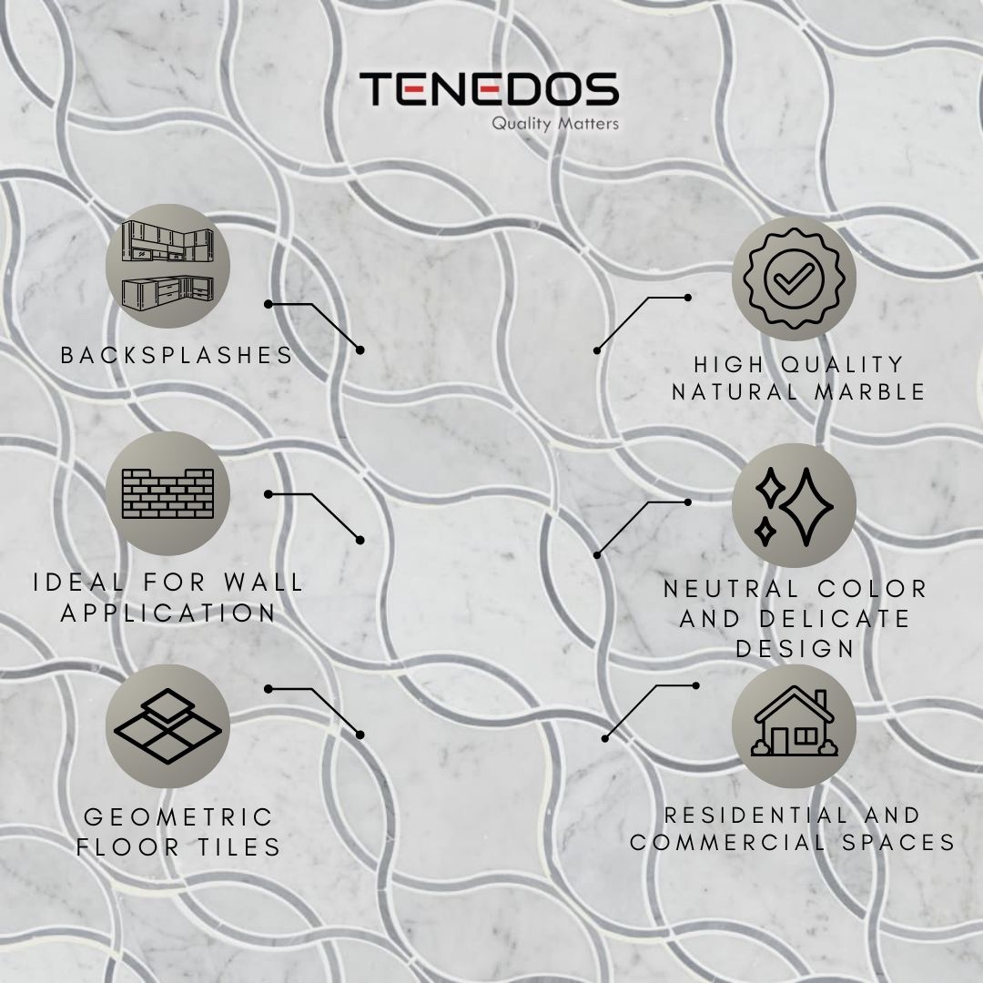 Tenedos HTC189 Silver Wave Ellipse Polished Marble Mesh-Mounted Mosaic Tile