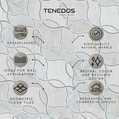 Tenedos HTC189 Silver Wave Ellipse Polished Marble Mesh-Mounted Mosaic Tile