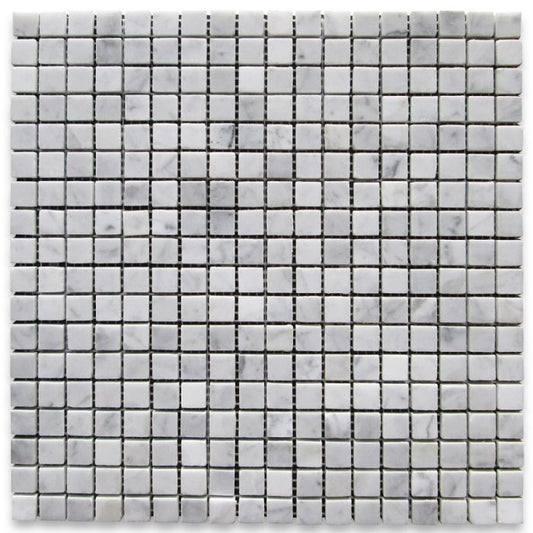 Carrara Marble Italian White Bianco Polished 5/8x5/8 Mosaic Floor Wall Tile for Bathroom Shower, Fireplace, Accent decor, Kitchen Backsplashes