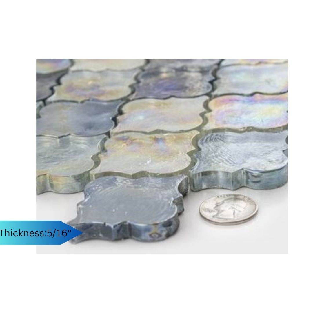 Casablanca Lantern 2x2 Glitter Glowing Blue Grey Glass Mosaic Wall Pool Tile for Kitchen Backsplash, Bathroom Shower, Accent Decor