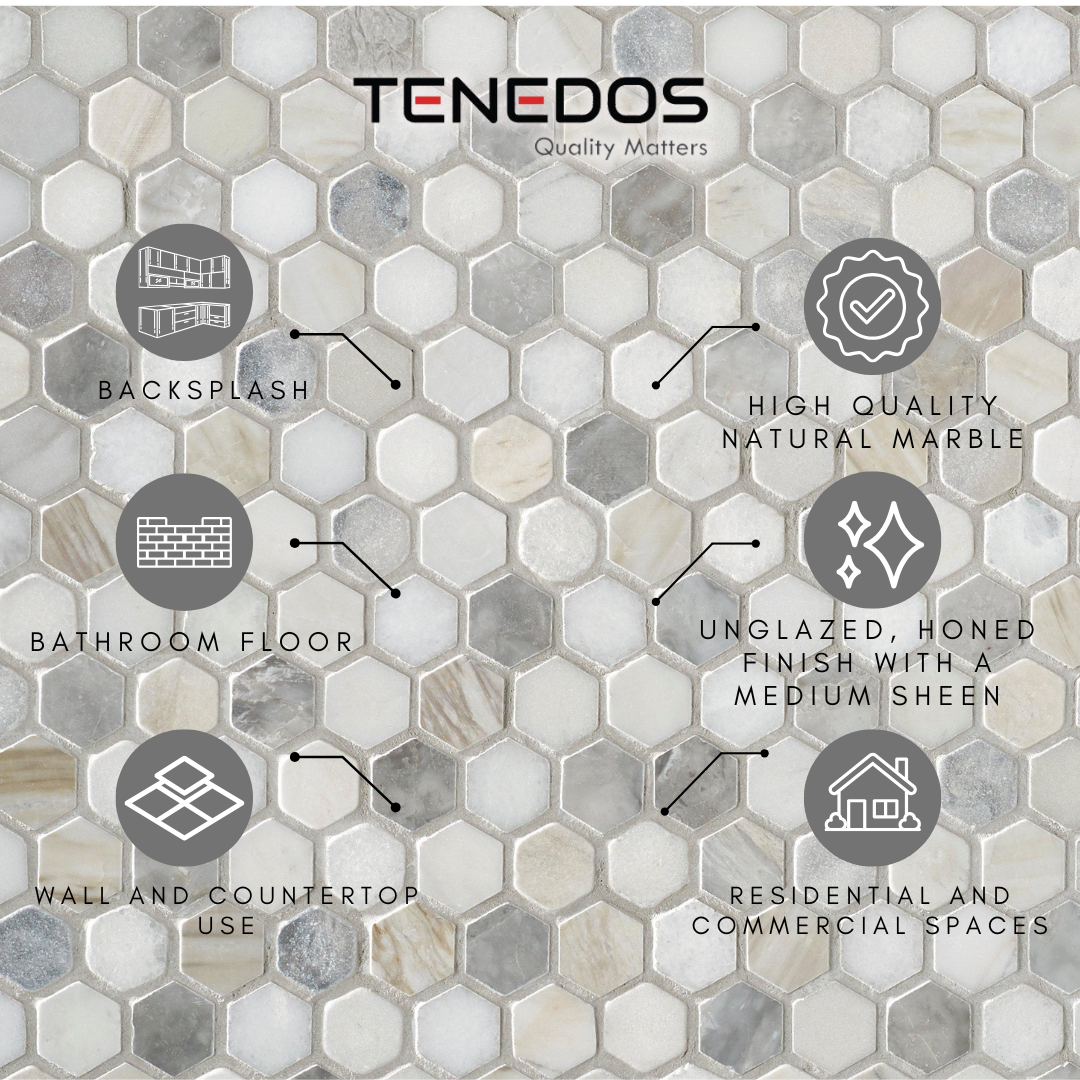 Tenedos Moonstone Hexagon 1 in. Multi Finish Marble Mosaic Tile- 1 piece
