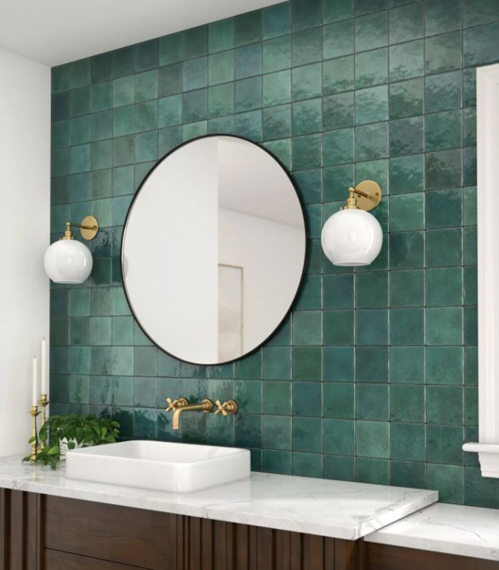 Tenedos TFND-5x5-HMD Forest Green Handmade Look 5x5 Ceramic Wall Tile Glossy for Kitchen Backsplash, Bathroom Shower, Accent Wall, Fireplace Surround