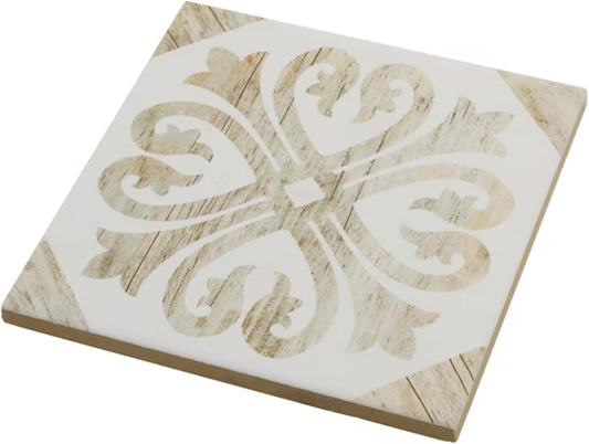 Rustic Fleur 6x6 Porcelain Tile Vintage Wood Look Decorative Floor and Wall Tile with Elegant Floral Pattern Ideal for Kitchen Backsplash Bathroom Accent or Fireplace Surround