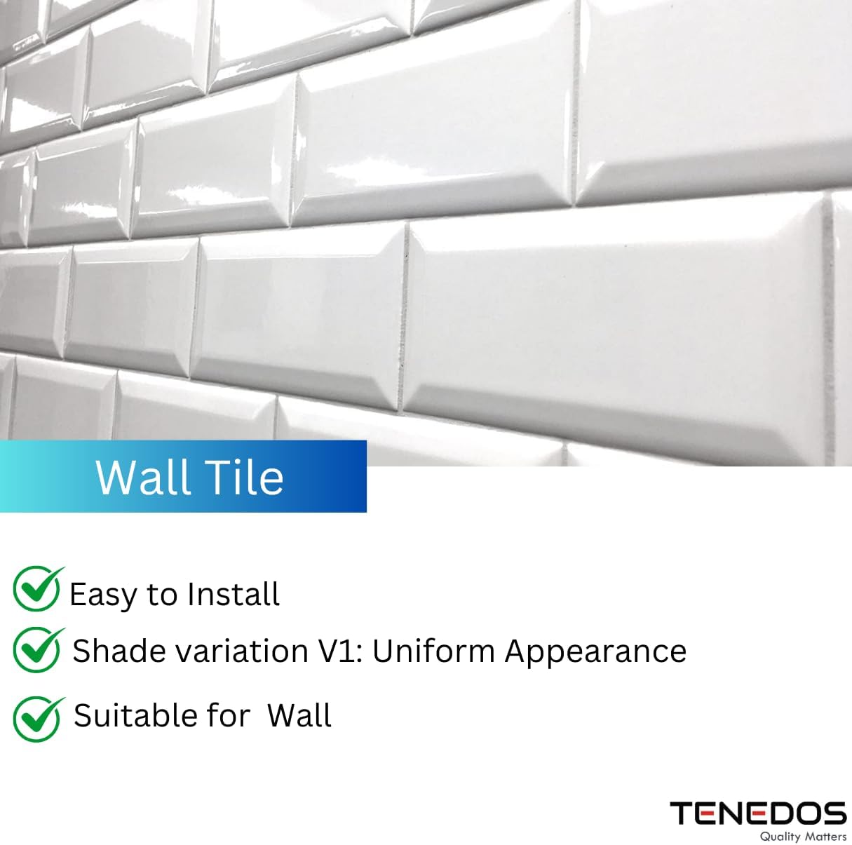 2x4 White High Gloss Porcelain Wall Tile with Beveled Edge – Mesh Mounted 12x12 Sheet