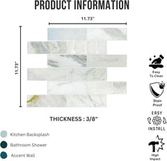Aurora Cloud Brick Marble Mosaic Tile – Polished Natural Stone Subway Pattern for Bathroom, Kitchen Backsplash, and Shower Walls