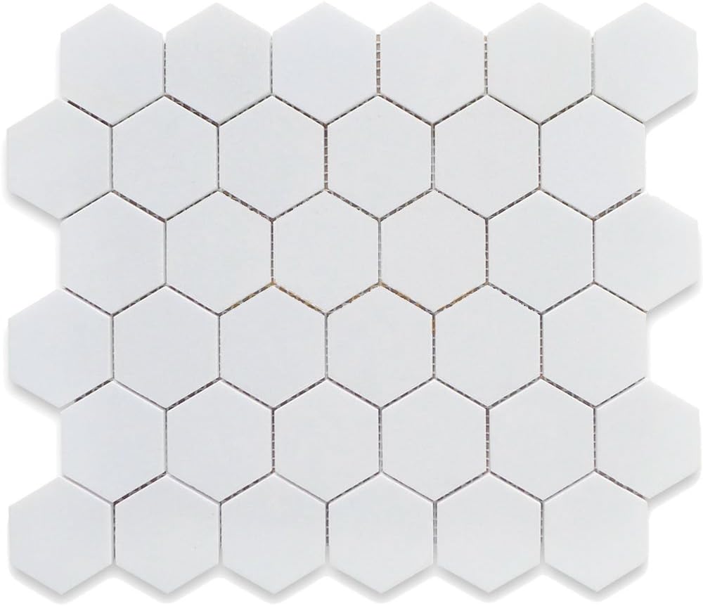 White 2" Hexagon Porcelain Mosaic Tile - Matte Finish, 1 Sheet (1 Sq.Ft)
