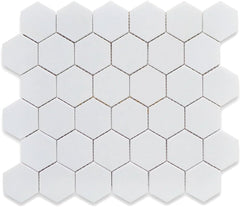White 2" Hexagon Porcelain Mosaic Tile - Matte Finish, 1 Sheet (1 Sq.Ft)