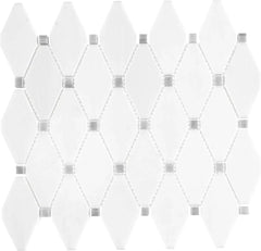 Tenedos HTCFD White Dolomite Diamond Marble Mosaic Tile Polished Finish for Bathroom, Kitchen Backsplash, Shower & Indoor Use – Natural Stone Dolomite Mosaic (1 Sheet)