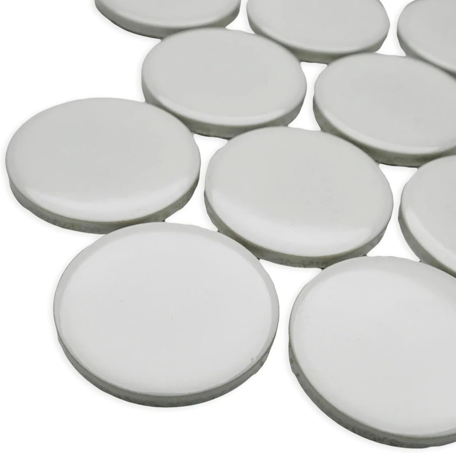 Tenedos HTCRC White 2" Glossy Grande Penny Round Porcelain Mosaic Tile for Bathroom, Shower, Kitchen Backsplash, Wall, Floor, Café, Restaurant, Commercial Space