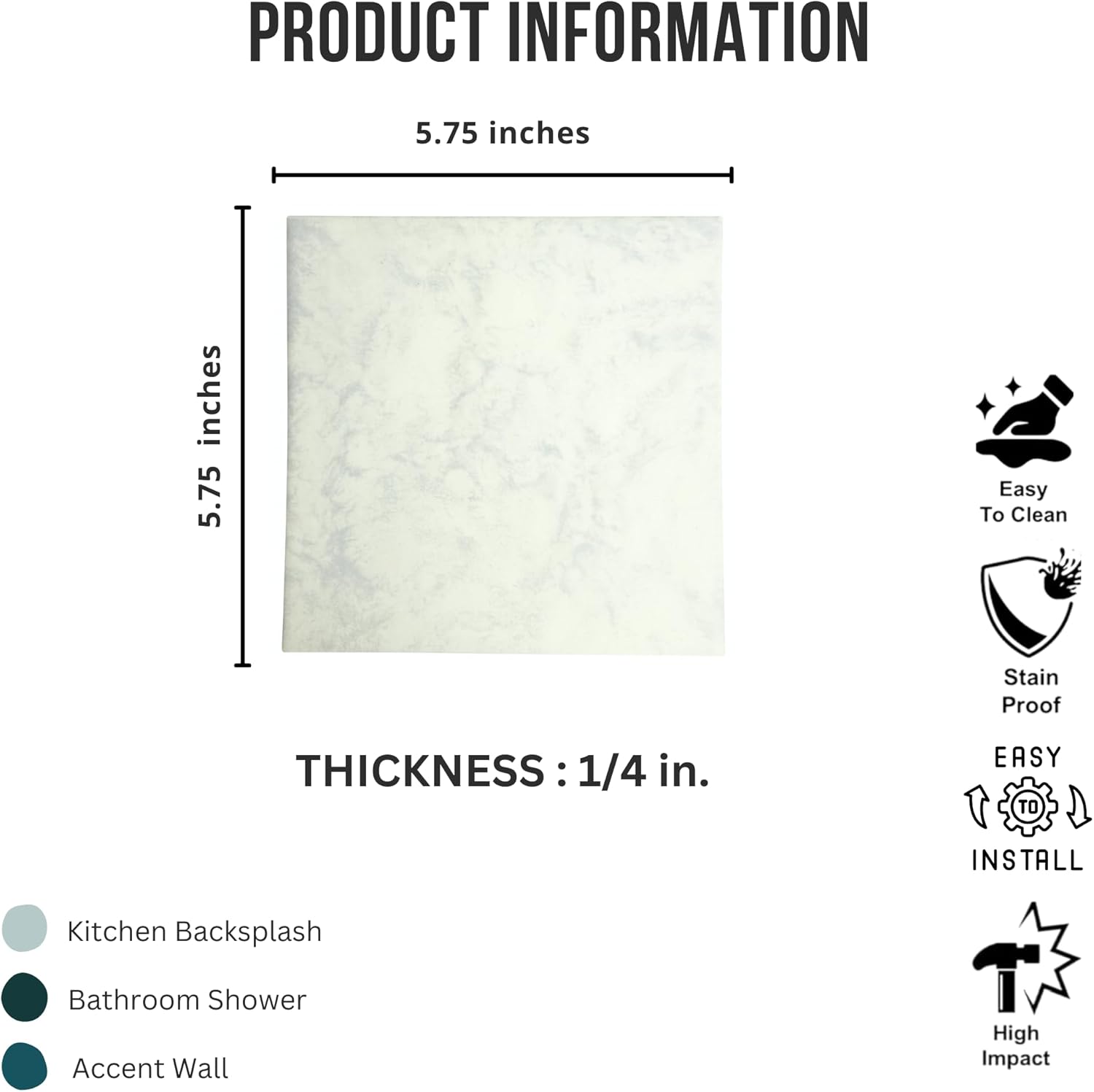 Tenedos HTCPW Soft Marble Look 6"x6" Porcelain Tile – White Gray Matte Stone-Style Wall & Backsplash Tile for Bathroom Kitchen Shower