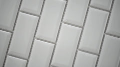 2x4 White High Gloss Porcelain Wall Tile with Beveled Edge – Mesh Mounted 12x12 Sheet